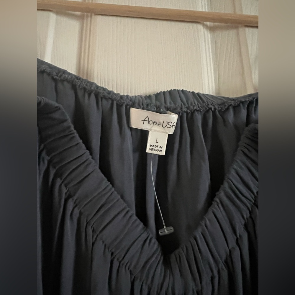 Off the shoulder navy blue blouse